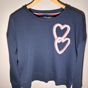Tommy Hilfiger Women's Blue Sweater size L with Pink Heart Accents